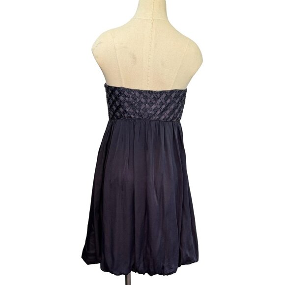 Laundry By Shelli Segal Navy Silk Strapless Bubble Skirt Dress Size 4 - Picture 3 of 11